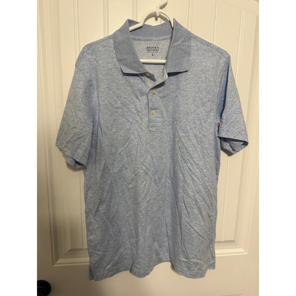 Brooks Brothers Polo Shirt Mens Large Blue Heathered Supima Cotton EUC
